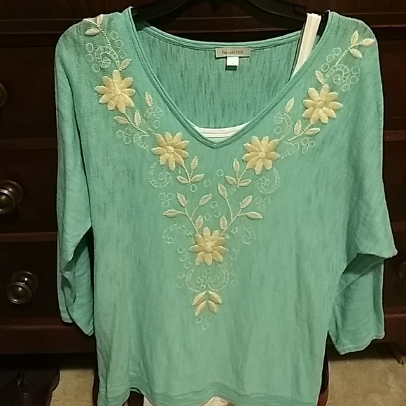 DONATED Garnet Hill embroidered aqua slub cotton - Picture 4 of 8